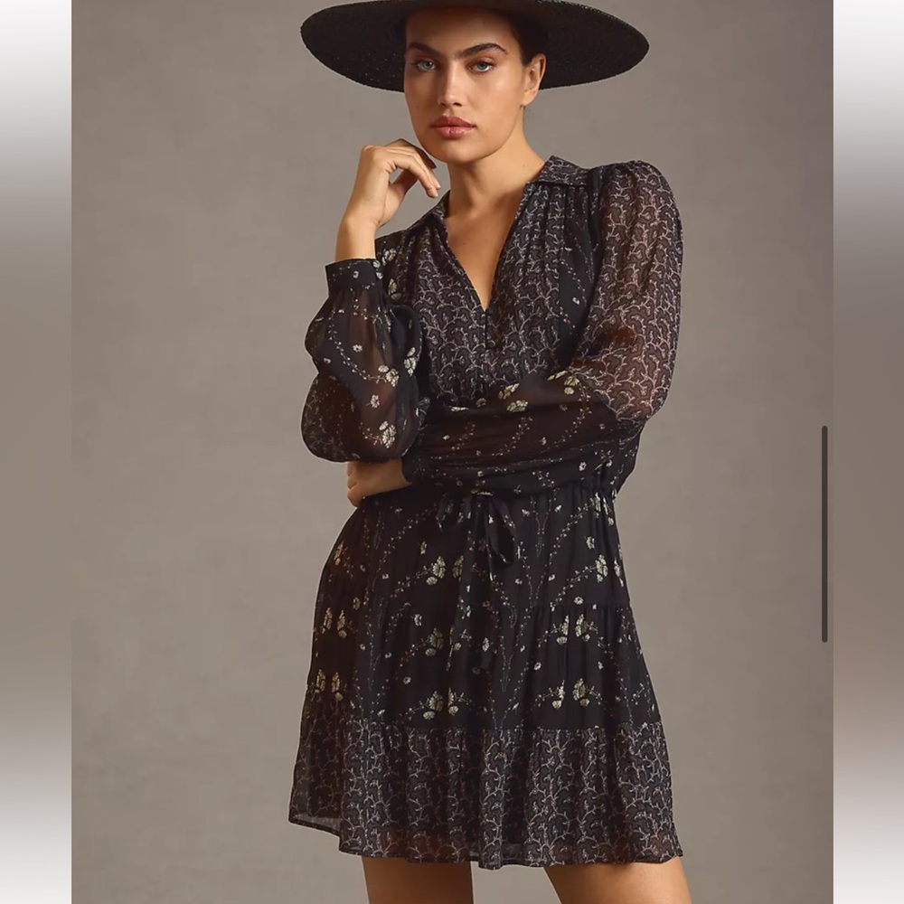 PAIGE Black and White Floral Long Sleeve Dress